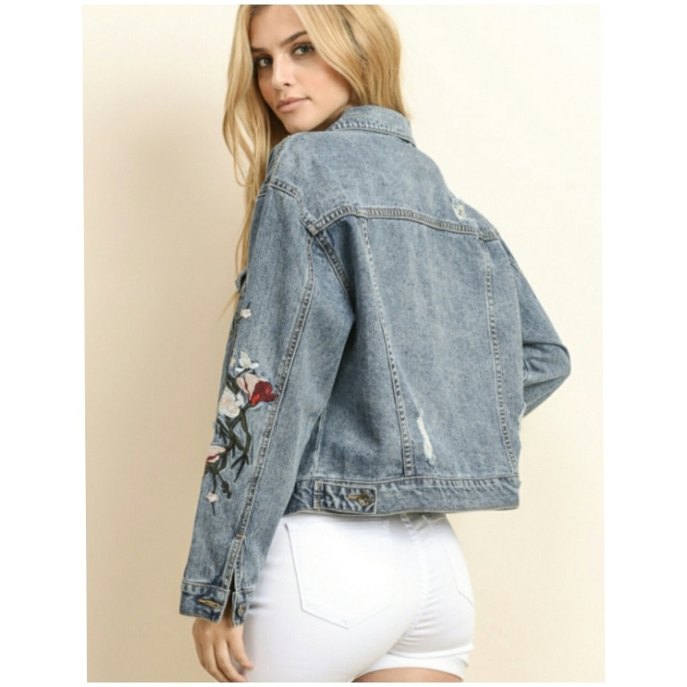 🤩 5⭐ CROPPED EMBROIDERED DENIM JACKET - Picture 3 of 8